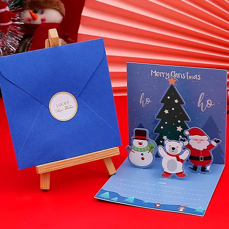 Merry Christmas 3D Folding Cards Christmas Tree Santa Claus Pop-up Card With Envelope Xmas Gift Decoration Christmas Postcard