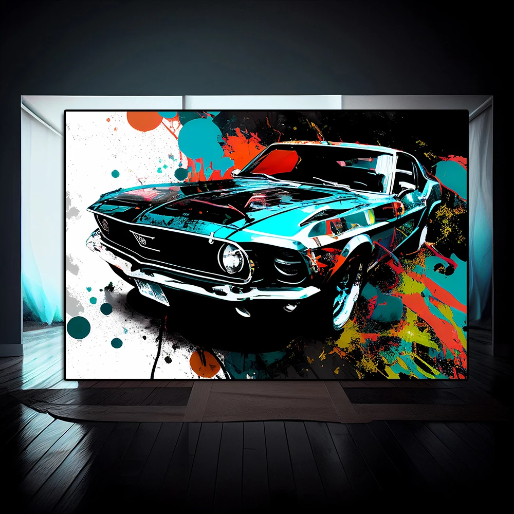 Ford Mustang Graffiti Canvas Painting Abstract Racing Watercolor Poster And Print Luxury Sports Car Wall Art Room Home Decor