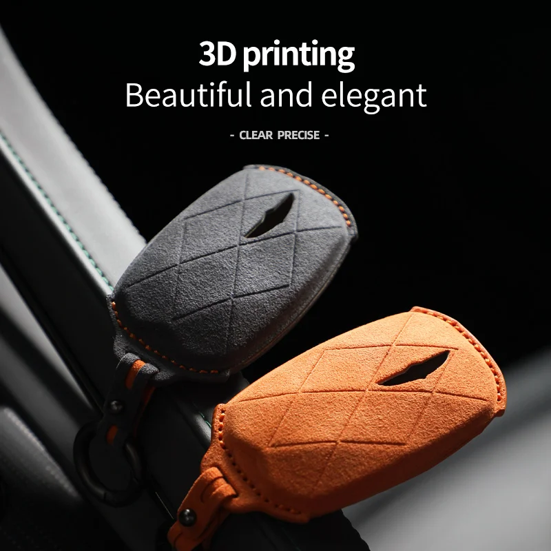 Car Key Case Cover Holder Key Buckle Alcantara Suede For 2022 2023 Genesis GV60 GV90 G90 Keychain Accessories