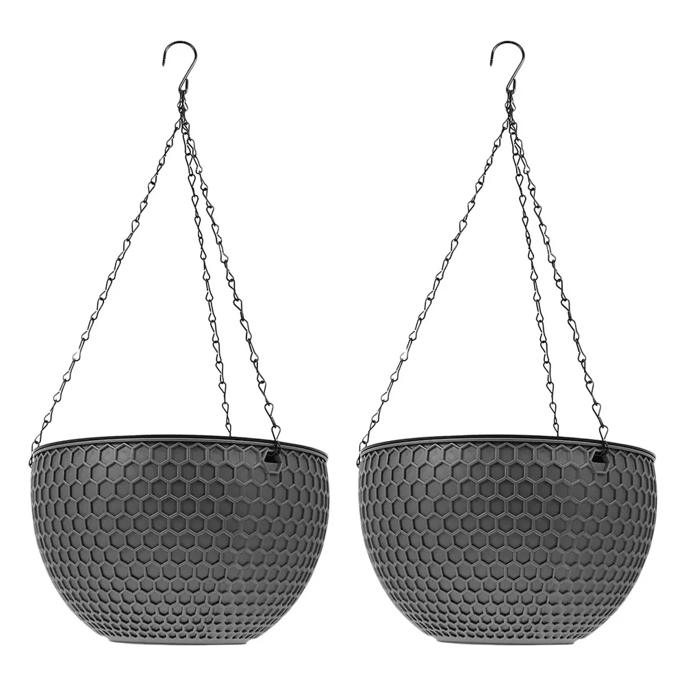 

2 Pcs House Plants Hanging Basket Flower Pot Outdoor Lace House-shaped Dark Grey Decorative Flowerpot Hangding Pots