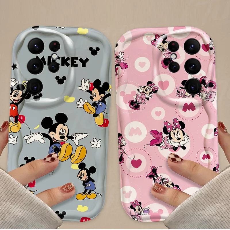 Disney Mickey Minnie Mouse Wave Case For Samsung Galaxy S24 Ultra S23 S22 Plus S21 S20 FE A25 A55 A35 A15 A05 A05S Back Cover