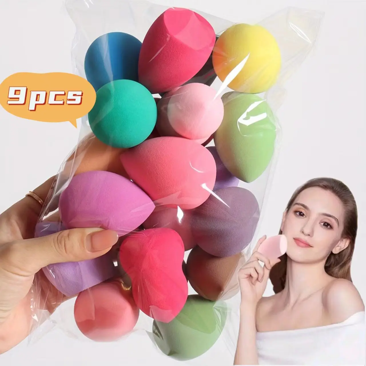 9Pcs Latex-Free Makeup Sponges Set, Wet/Dry Blending Sponge for Liquid Cream Powder, All Skin Types, Random Colors/Shapes