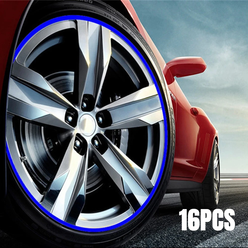 Car Red/Blue Wheel Tire Stickers Reflective Rim Stripe Tape Auto Decals for 17''-19'' Wheel Rim Car Motorcycle Bike Accessories