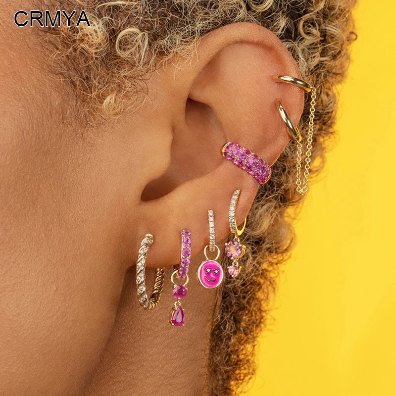 CRMYA Classic Clip Earrings for Women Copper Gold Plated Color CZ Zircon Women's Ear Cuff Clip Earrings 2023 Jewelry Wholesale