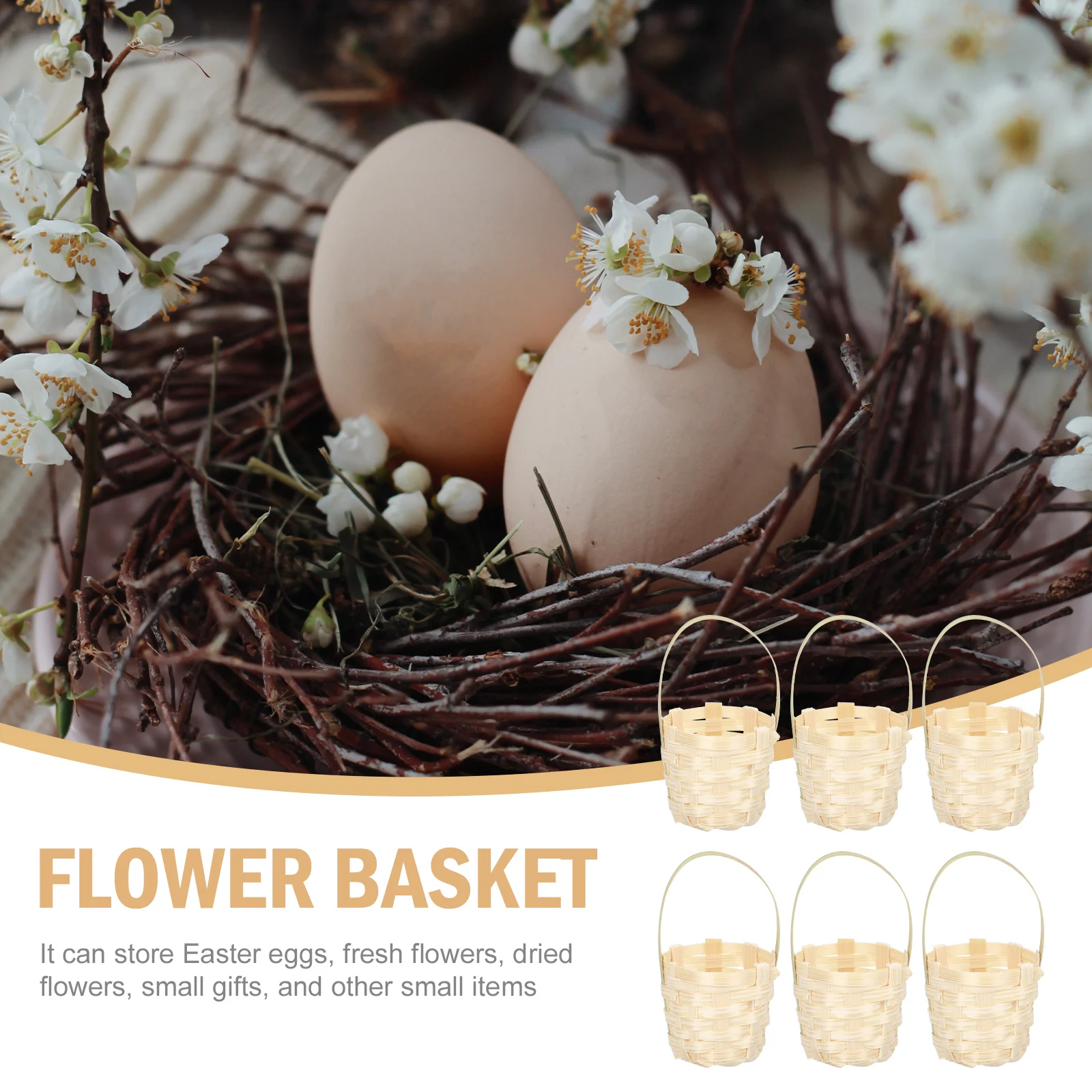 

6pcs Bamboo Storage Baskets H Woven Rectangular Easter Egg Basket Flower Container Decor Farmhouse Style