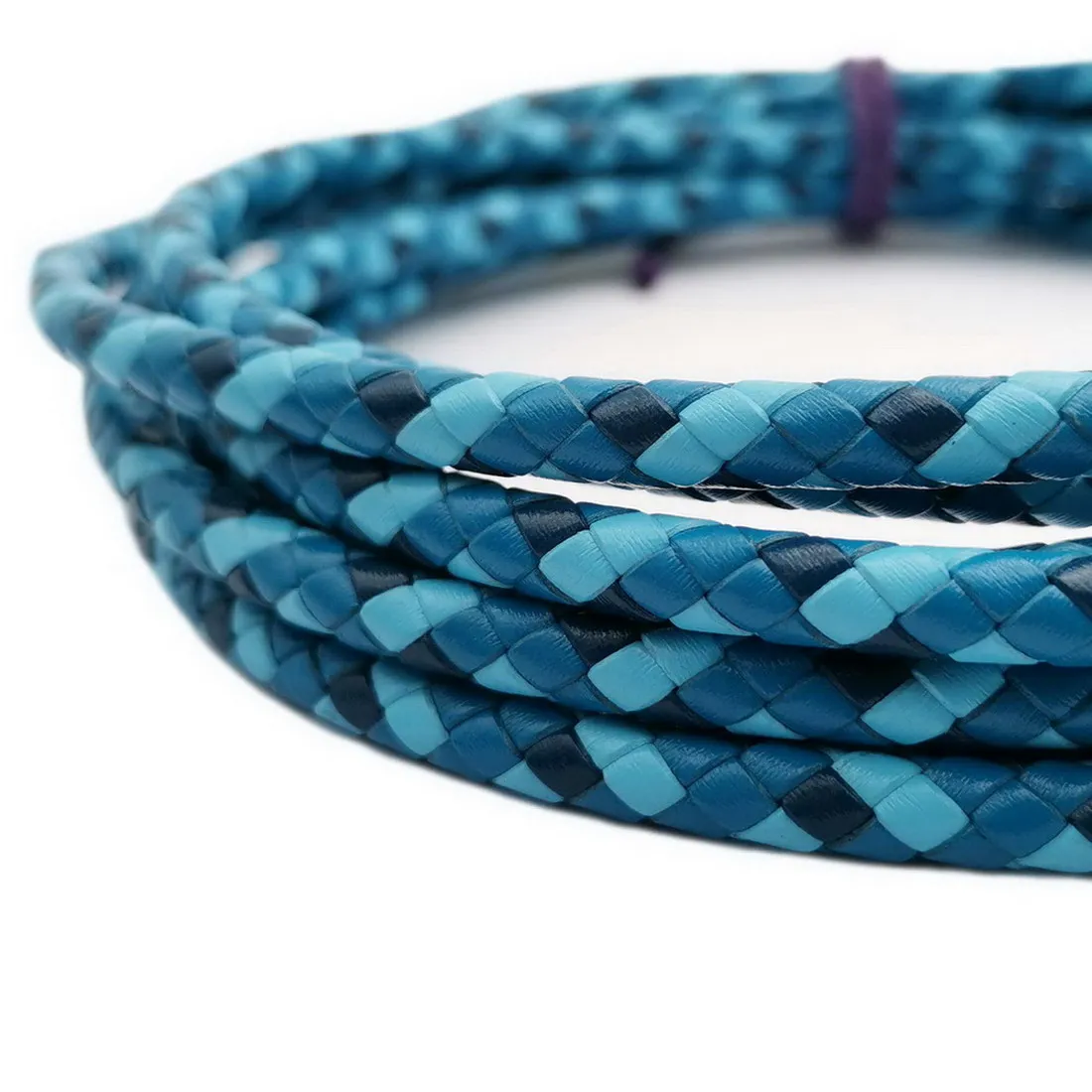 Top Quality 6.0mm Round Real Leather Strap Braided Bolo Cord for Jewelry Making Camouflaged Blue