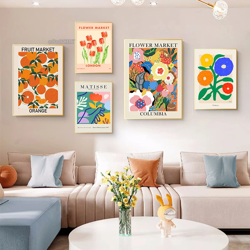 

Matisse Flowers Market Posters Abstract Colorful Flowers Art Canvas Prints Paintings Nordic Plants Wall Art Pictures Home Decor