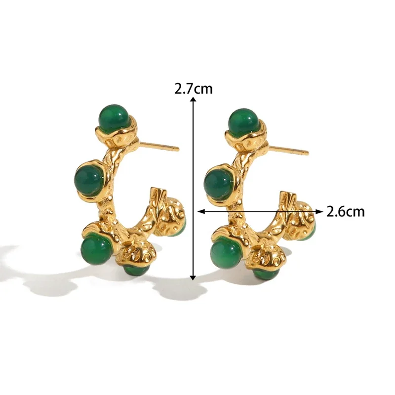 Vintage Round Beads Series Green Natural Stone Earrings Female Fashion Everything Matching Stud Jewelry Accessories