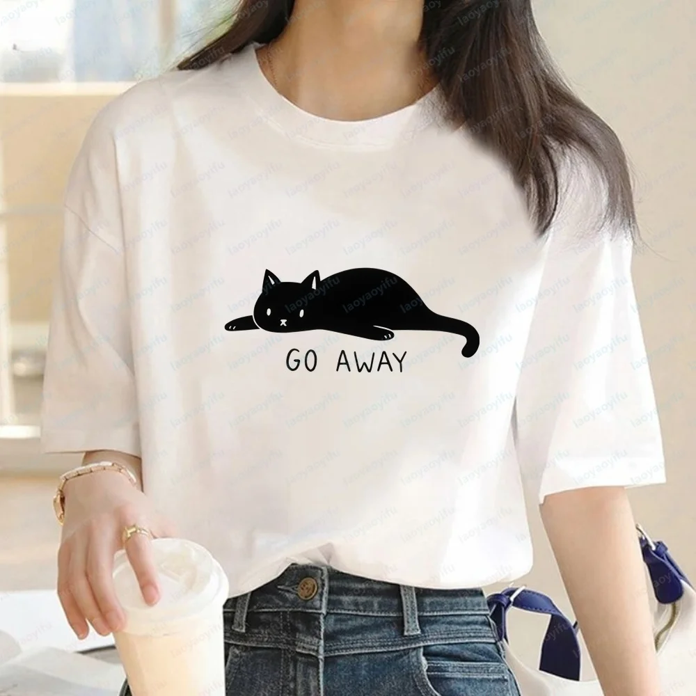 Lazy Cat – Go Away Camiseta Vozinha Female Y2K Loose Tee Retro Print Short Sleeve T-shirt Teen Girls Streetwear Casual Tops