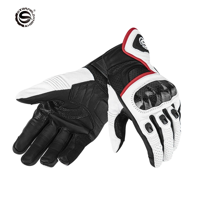 SFK Motorcycle Gloves Carbon Fiber Knuckle Protection Real Goat Leather Breathable Wear-resistant Riding Race Gears Accessories