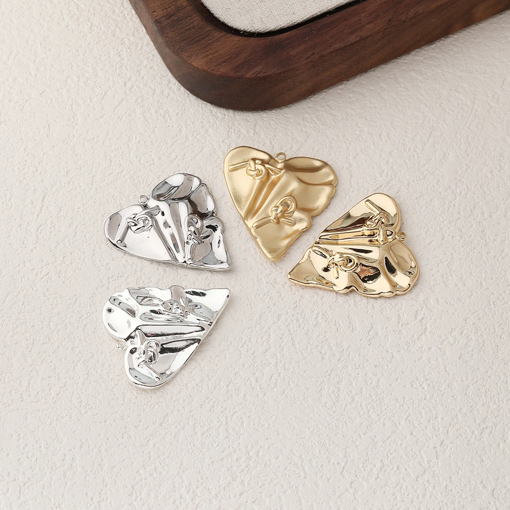 4PCS Dainty Heart Charms Bow Design Jewelry Making Pendants Supplies DIY Brass 14k Gold Plated Accessories 27*25mm