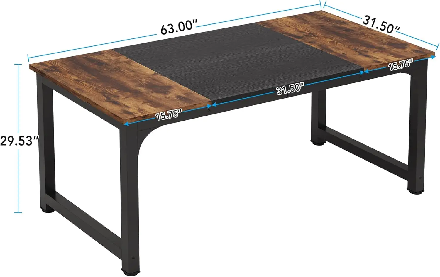 Mesa de escritório executiva grande para computador de 63 polegadas, marrom + preto