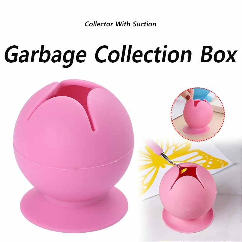 Caixa de coleta de lixo de mesa, coletor de sucata de capina de vinil com ventosa, bola de armazenamento de silicone, caixa de resíduos, ferramenta de artesanato diy