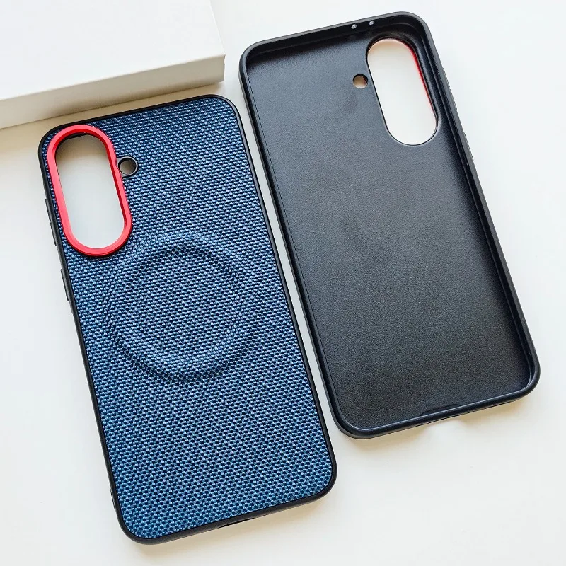 Fashion Matte PU Leather Case For Samsung Galaxy A57 5G Shockproof Nylon Bumper Cover Magnetic Phone Back Shell Anti-Knock