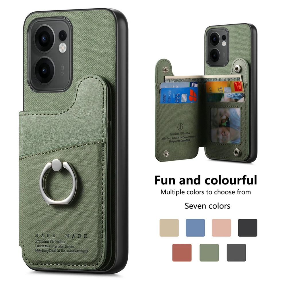 Luxury Case Leather RFID Card Wallet Back Panel for OPPO Reno 16 15 14 13 FS Reno13 F Reno 15 Pro 15A 16F 13A 14F 15F Ring Cover