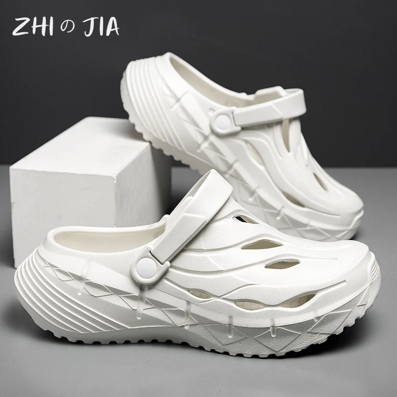 Men's Popular Thick Soled Slippers Summer Sandals EVA Hole Shoes Outdoor Breathable Beach Quick Drying Shoes Large size Shoes