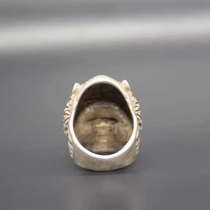 Exquisite classic elegant Old Chinese Tibetan Silver Rings Dynasty Zodiac Animal Tiger Beast Head  jewelry