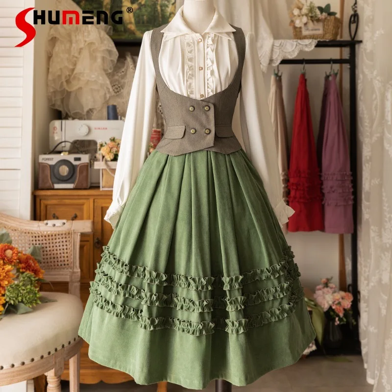 Women's Clothing Japanese Wooden Ear Skirt Elegant Retro Classical Spring And Autumn All-Match Long Skirts 4 Colors Available