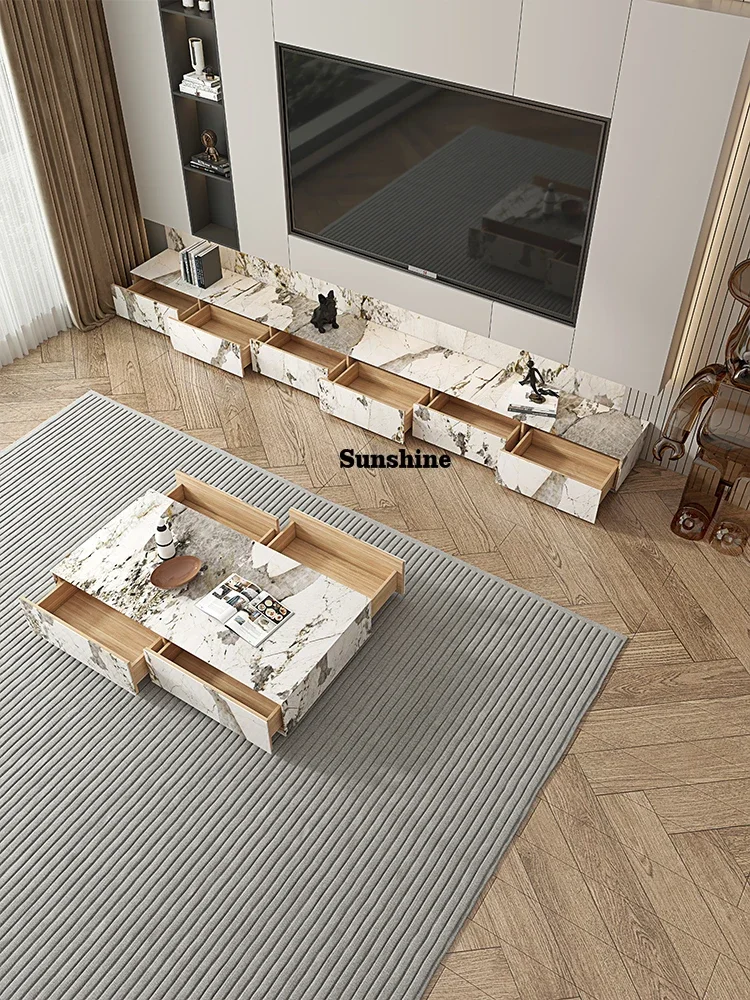 

Kalala white Glossy TV Stand, 2025 Modern Entertainment Center, Solid Wood & Stone, EO Certified, Large Storage, Customizable F