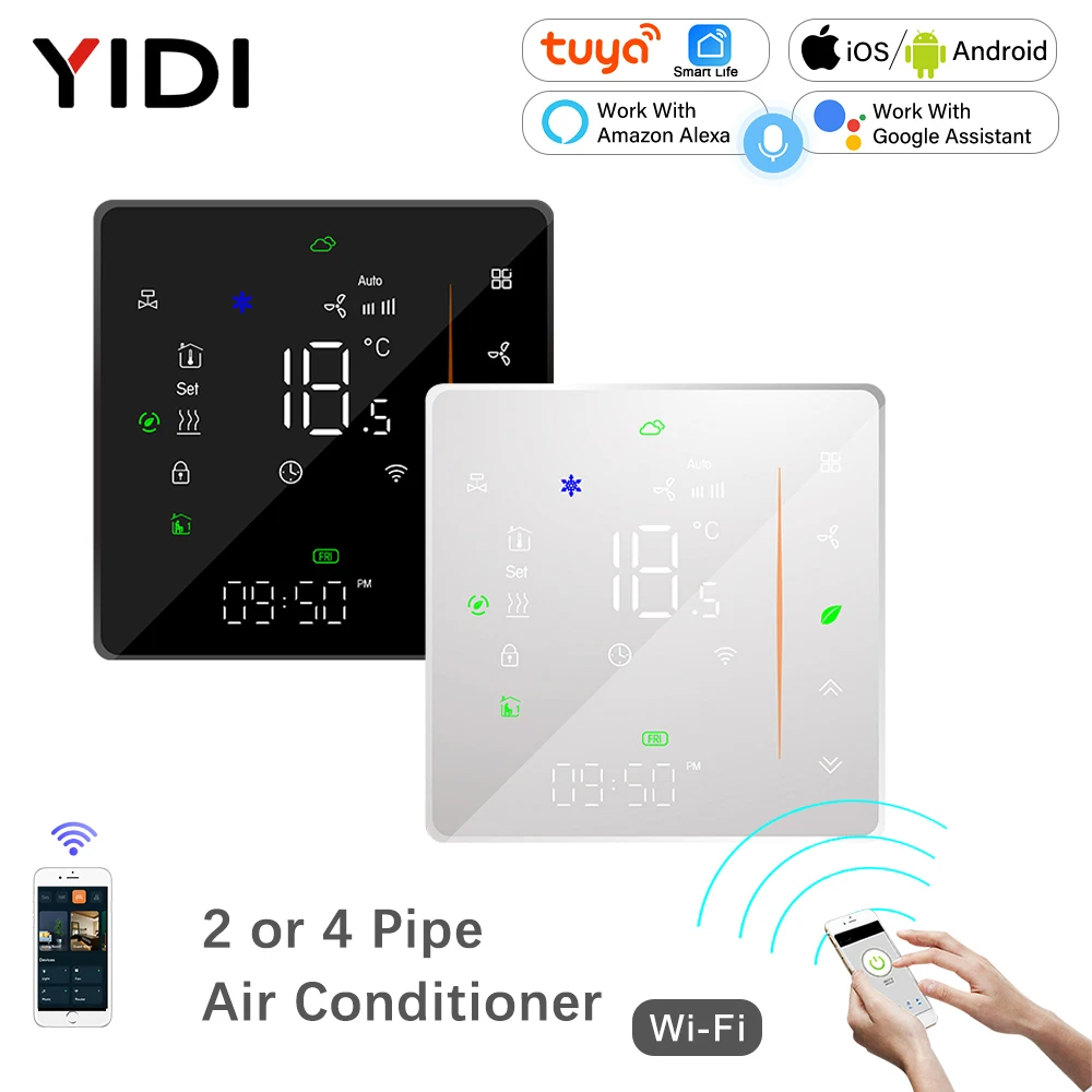 Tuya WiFi Smart Central Air Conditioner Thermostat 2 4 Pipe 3 Speed Fan Coil Unit Wireless Voice Temperature Controller Alexa