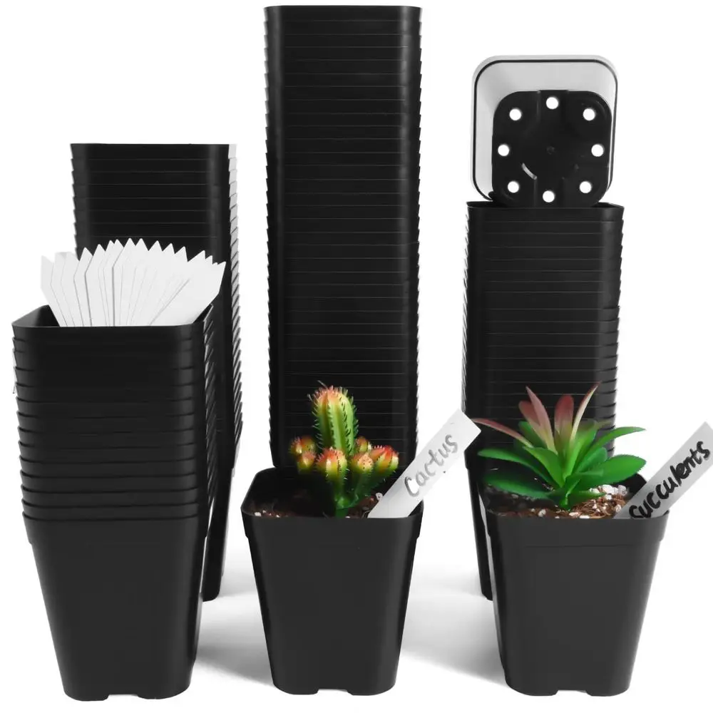 

Квадратные горшки для рассады Fox, 4 дюйма, 100 шт., оптом, пластиковые горшки для питомников с дренажными отверстиями для рассады и суккулентов