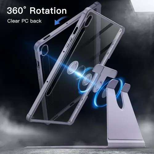 Imagen 2 del producto Para Samsung Galaxy Tab S10 FE/S9 FE 10,9 pulgadas/Galaxy Tab S9 funda de 11 pulgadas con portalápices soporte de rotación de 360 grados encendido/apagado automático
