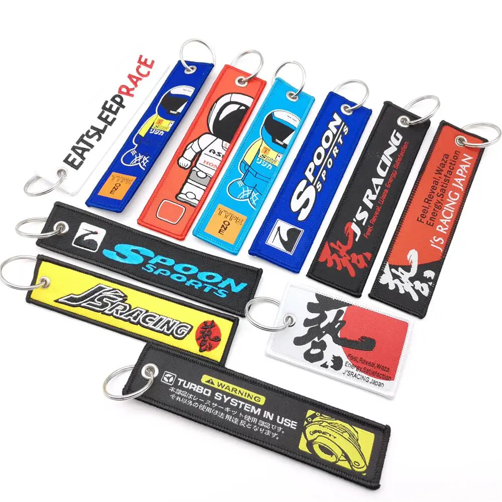 LLavero de coche bordado, correa de llave estilo JDM, cordón para JS RACING Spoon, tipo deportivo, accesorios para llavero de Eat-Sleep-Race