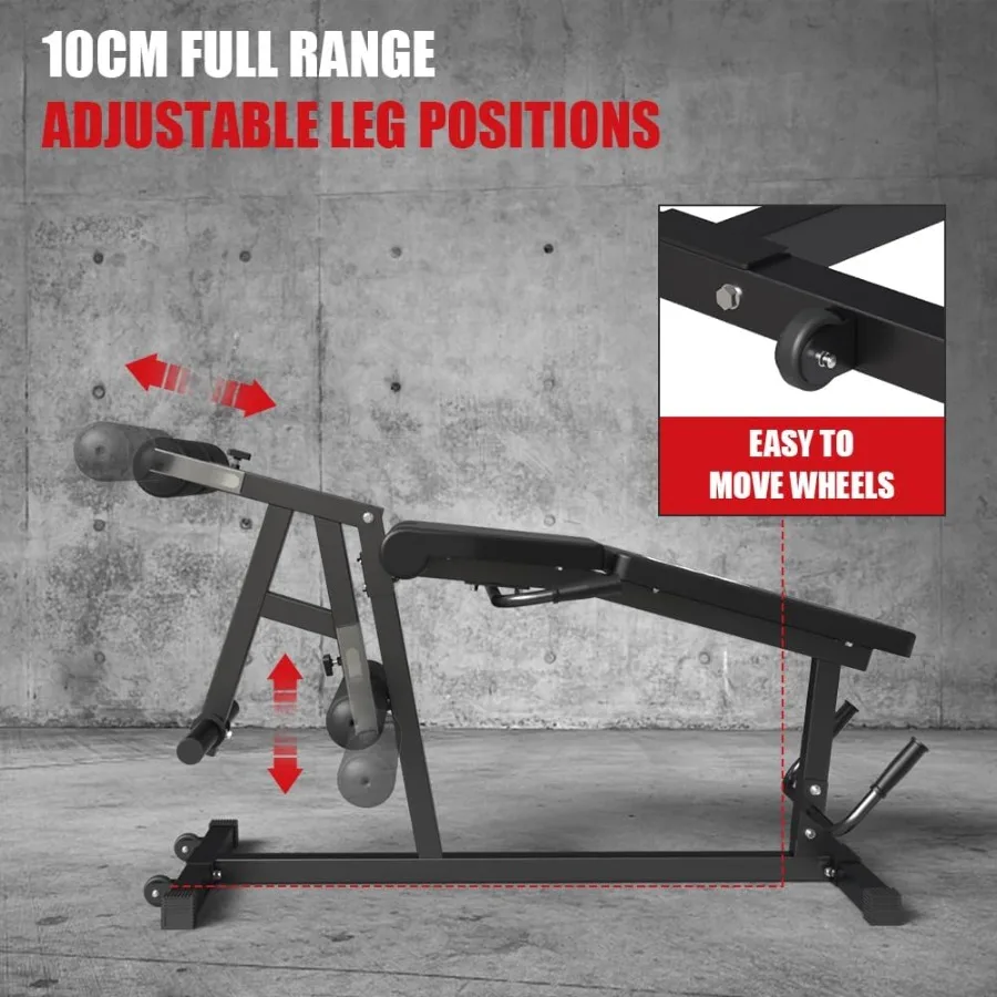 آلة تجعيد الساق الجلوس وتمديد الساق للمنزل وصالة الألعاب الرياضية، مقعد ضغط الساق قابل للتعديل متوافق مع لوحة الوزن 1 بوصة و2 بوصة