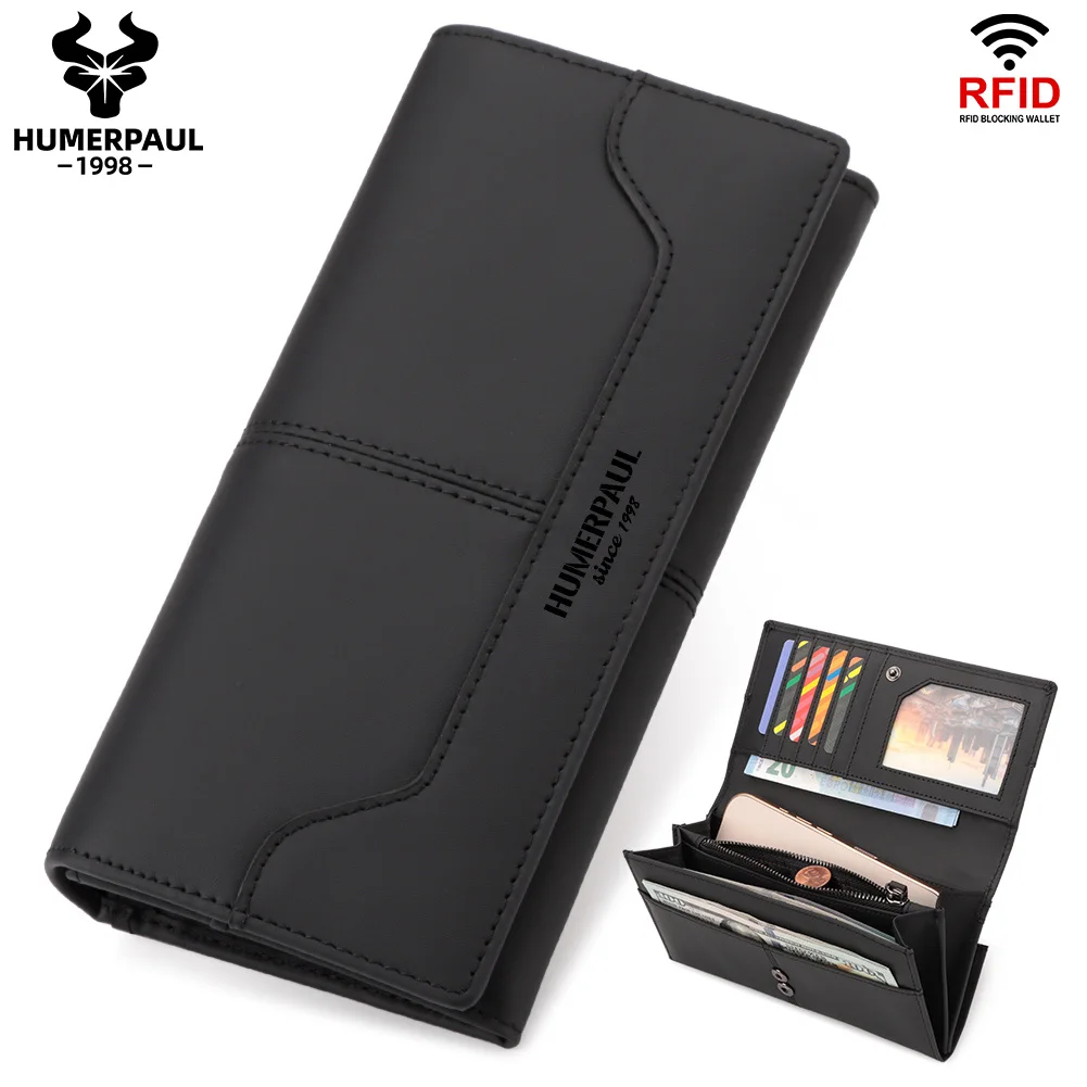 HUMERPAUL Genuine Leather Wallet for Women Long Fashion Handbag with RFID Card Slots and Phone Pocket Luxury Clutch Money Bag