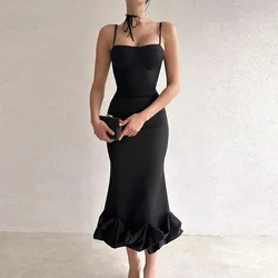 Fashion 2023 Women Ruffle Dresses Elegant Bodycon Off Shoulder Formal Dress Chic Ladies Backless Sleeveless Solid Long Dress