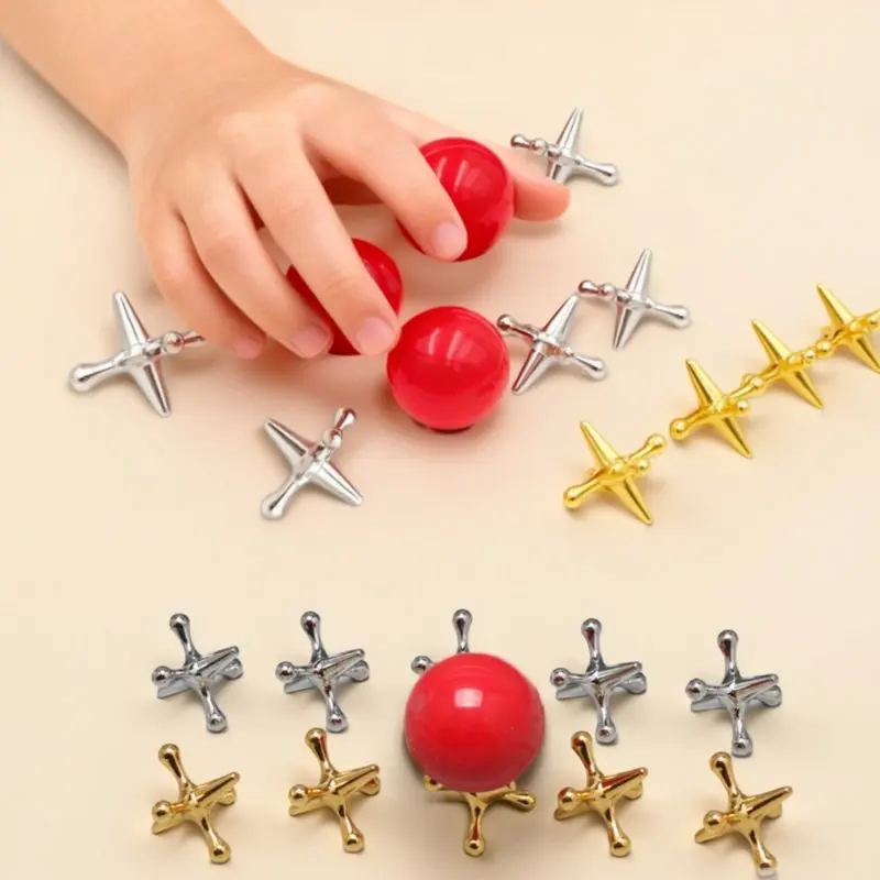 Mini Metal Classic Jack Game Set With Bouncy Ball Zinc Alloy Family Fun Party Favors Perfect Gifts For Ages 14+ Entertainment