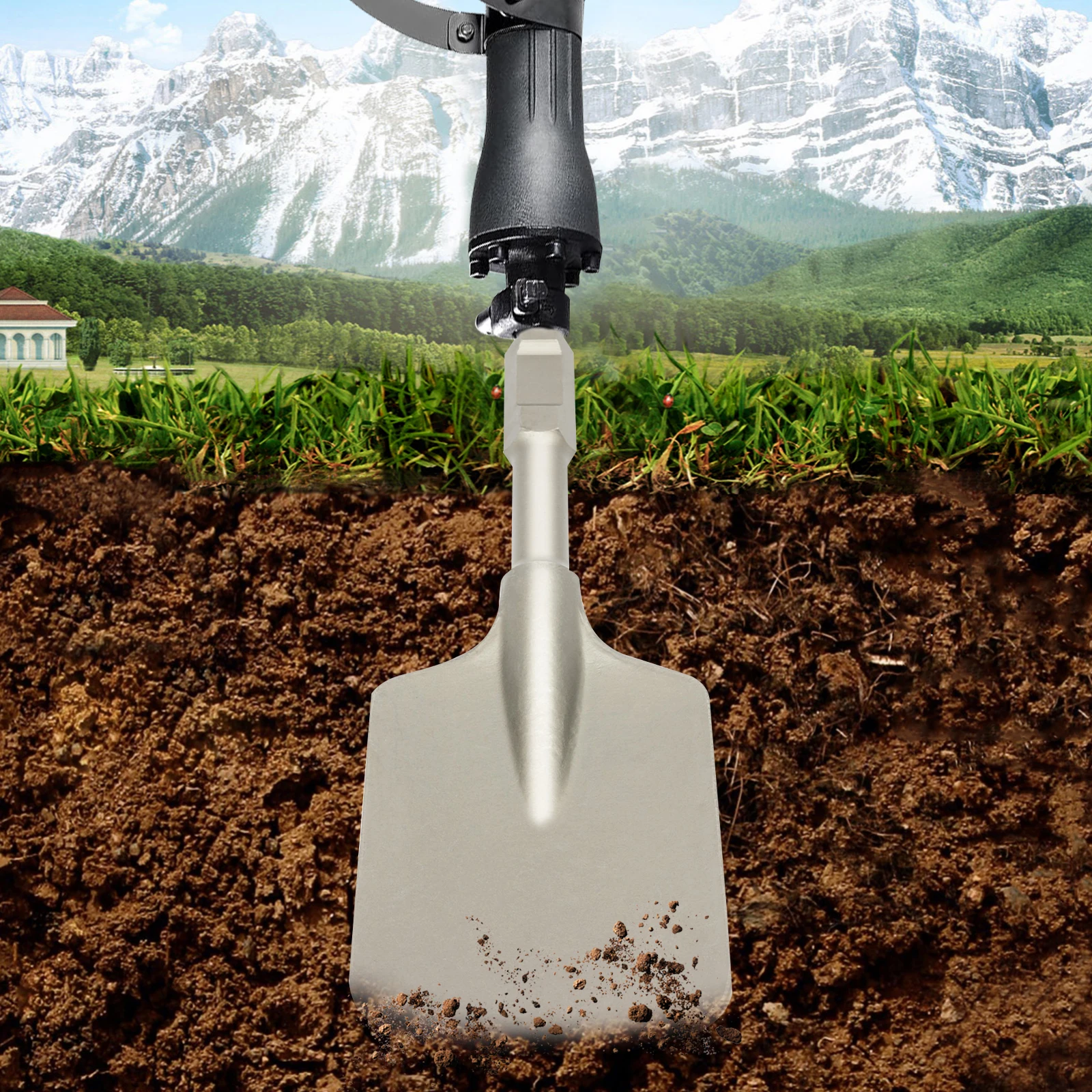 Elektrische Hammerschaufel mit langem Griff – 135 x 440 mm Schaufel – Hartmeißel – geeignet für Bau-, Landschafts- und Ausgrabungsprojekte