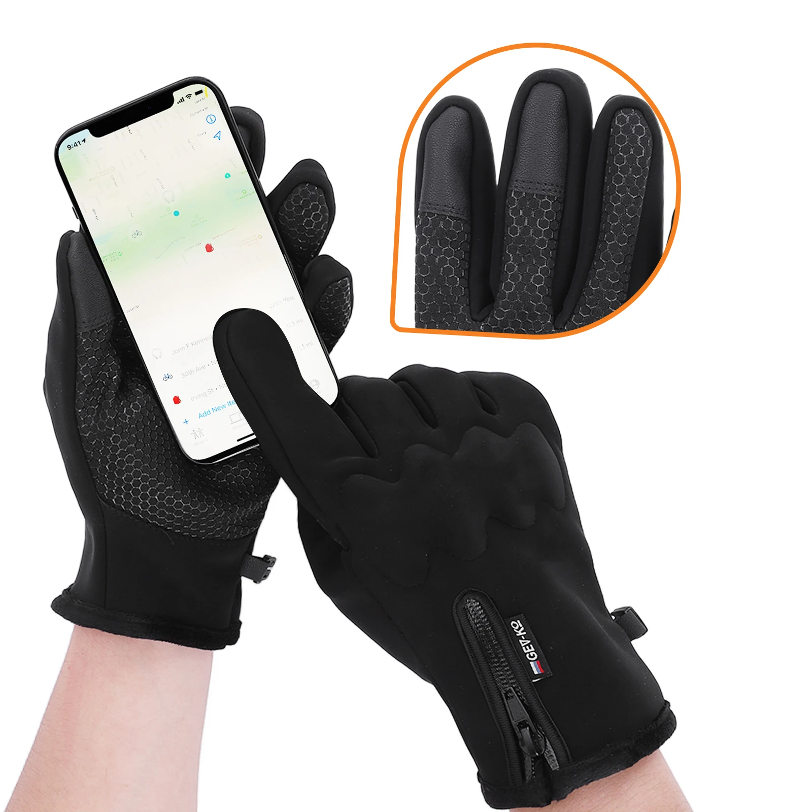 قفازات التزلج التي تعمل باللمس مع مشبك قفازات دافئة مبطنة بالصوف مقاومة للرياح قفازات تدفئة كاملة الأصابع للتخييم في الهواء الطلق