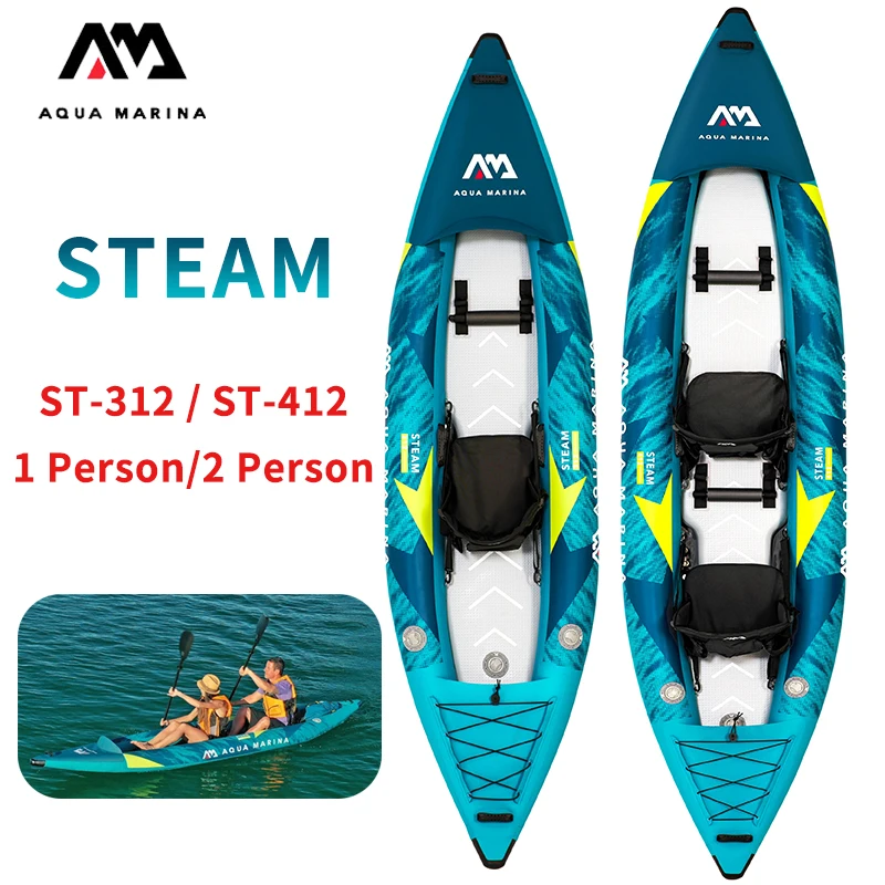 AQUA MARINA STEAM Kayak Boat Drifting PVC Inflatable Paddle Board Water Sports Canoeing 1 2 Person Raft Rubber Boat 10'3