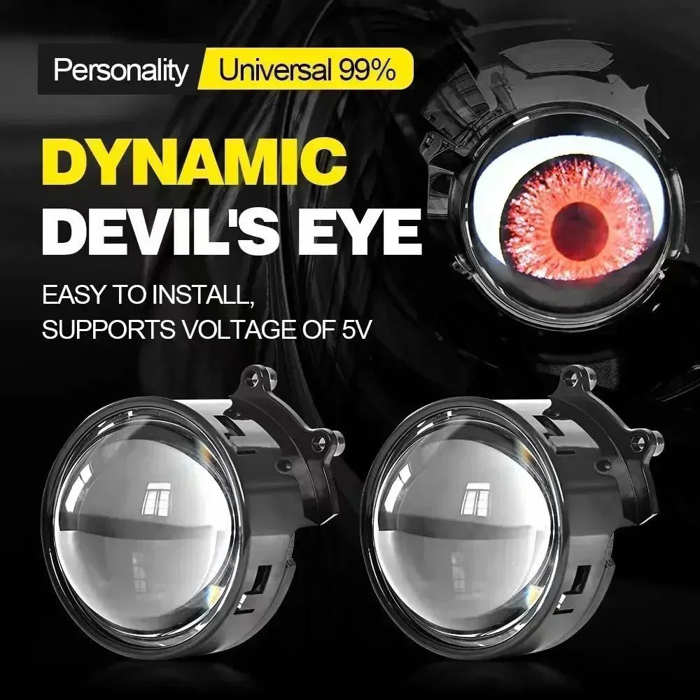 2pcs 3 Inch Car LED Devil Eyes Demon Evil Eye Lenses 12V For Car WIFI Control Eyes Retrofit Kits Fitting Auto Light Accessories