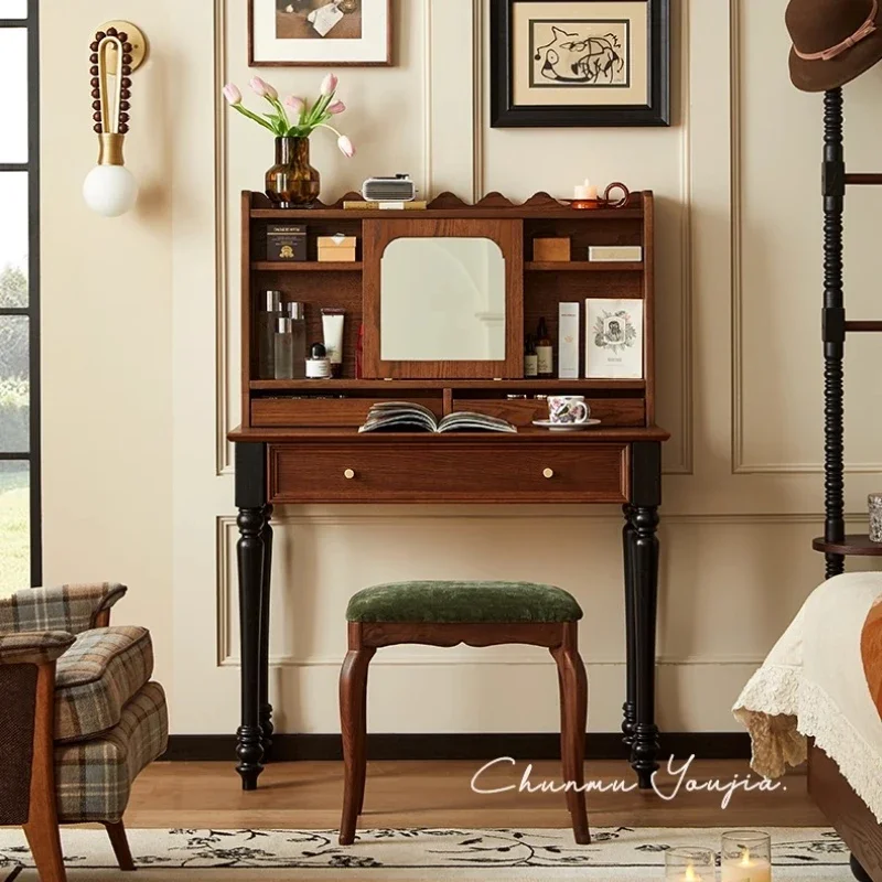 

Solid wood dresser makeup bedroom retro dressing table French simple dressing cabinet0420