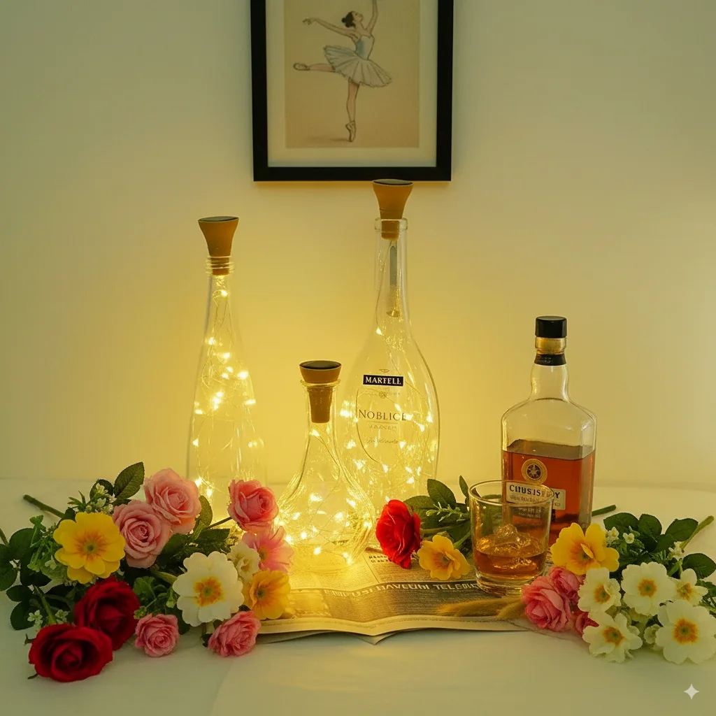 1m / 1.5m / 2m أدى سلسلة ضوء زجاجة السلك دافئ سلاسل أبيض أضواء النحاس الطاقة الشمسية كرلاند في الهواء الطلق فيستون حديقة مقاومة للماء #1