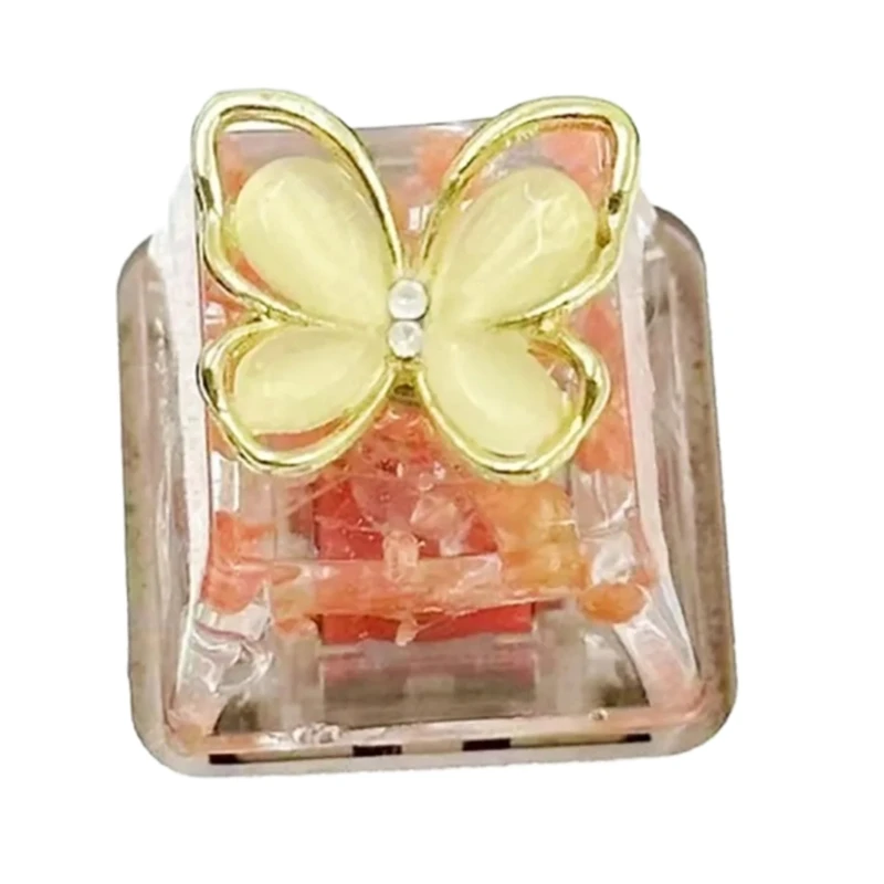 Epoxy Resin Keycap with Rotating Butterfly and Dry Flower Backlight Translucent Upgrades for Mechanical Keyboards