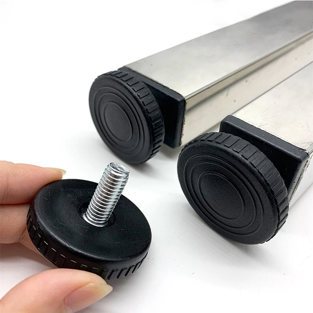 4Pcs Black Adjustable Feet Mats With Nuts Round/Square Plastic Pipe Plug Tube Blanking End Cap Table Chair Furniture Leg Leveler