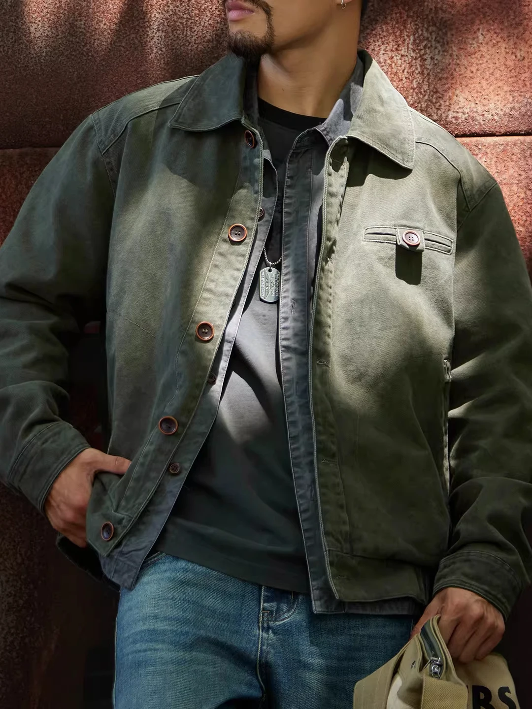 

Large Size Detroit Vintage Waed Workwear Jaet Men's Spring Autumn New Pure Cotton een Casual Outerwear Trendy