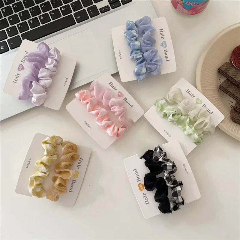 2Pcs/Set Fashion Sweet Girls Hair Rope Hair Accessories Colorful Elastic Hair Tie Nylon Scrunchie Hair Headbands Headwear