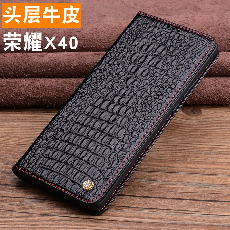 

Hot Luxury Genuine Leather Magnet Clasp Phone Cover Case For Honor X40 Kickstand Holster Cases Protective Full Funda