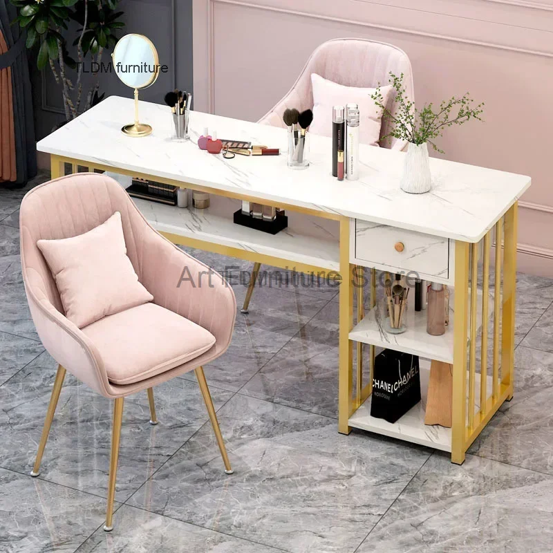 

Modern Nail Tables Minimalist Manicure Shop Table and Chair Set Japanese Luxury Double Nail Manicure Tables with Drawers B