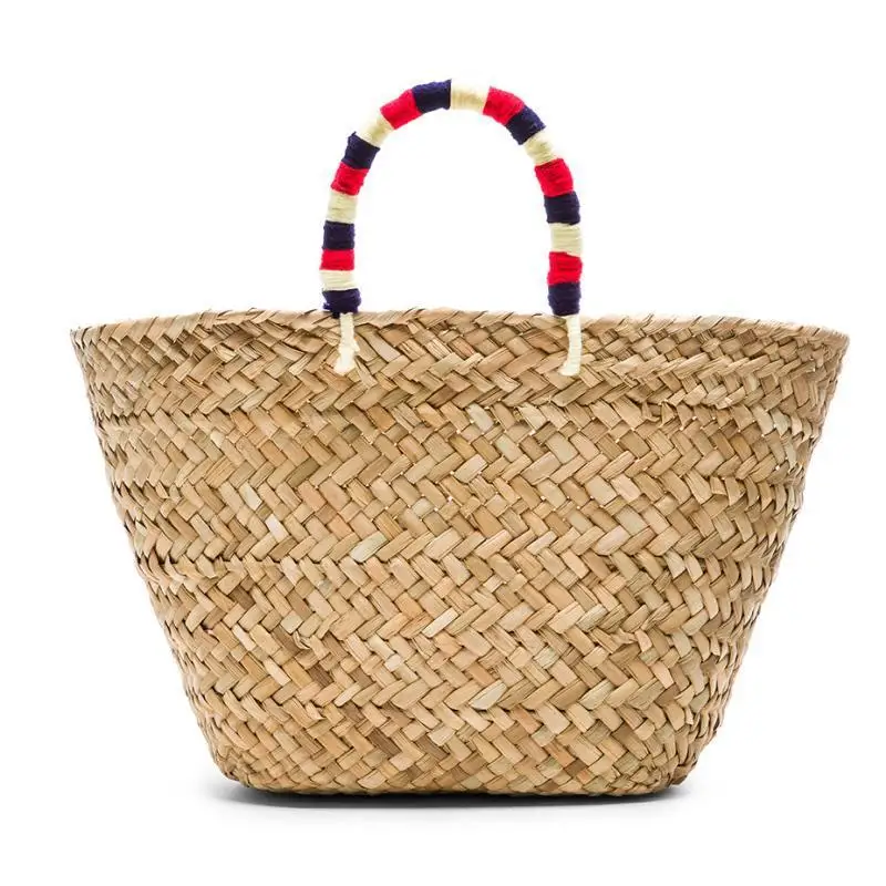 Summer Handmade Colorful Ball Wicker Woven Women Handbags Casual Large Rattan Basket Bags Beach Straw Bag Big Bucket Tote Purses