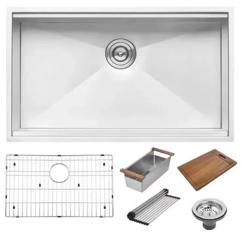 8048 Black Large Single Bowl Stainless Steel Kitchen Sink Vegetable Washing Basin Hand Wash Basin Eco Friendly Large Capacity