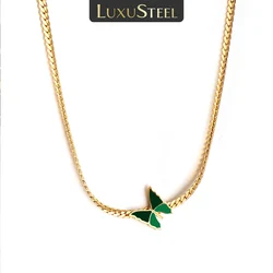LUXUSTEEL Butterfly Pendant Necklace For Women Cubic Zirconia Stainless Steel Female Necklace Waterproof Layer Chain Pendant