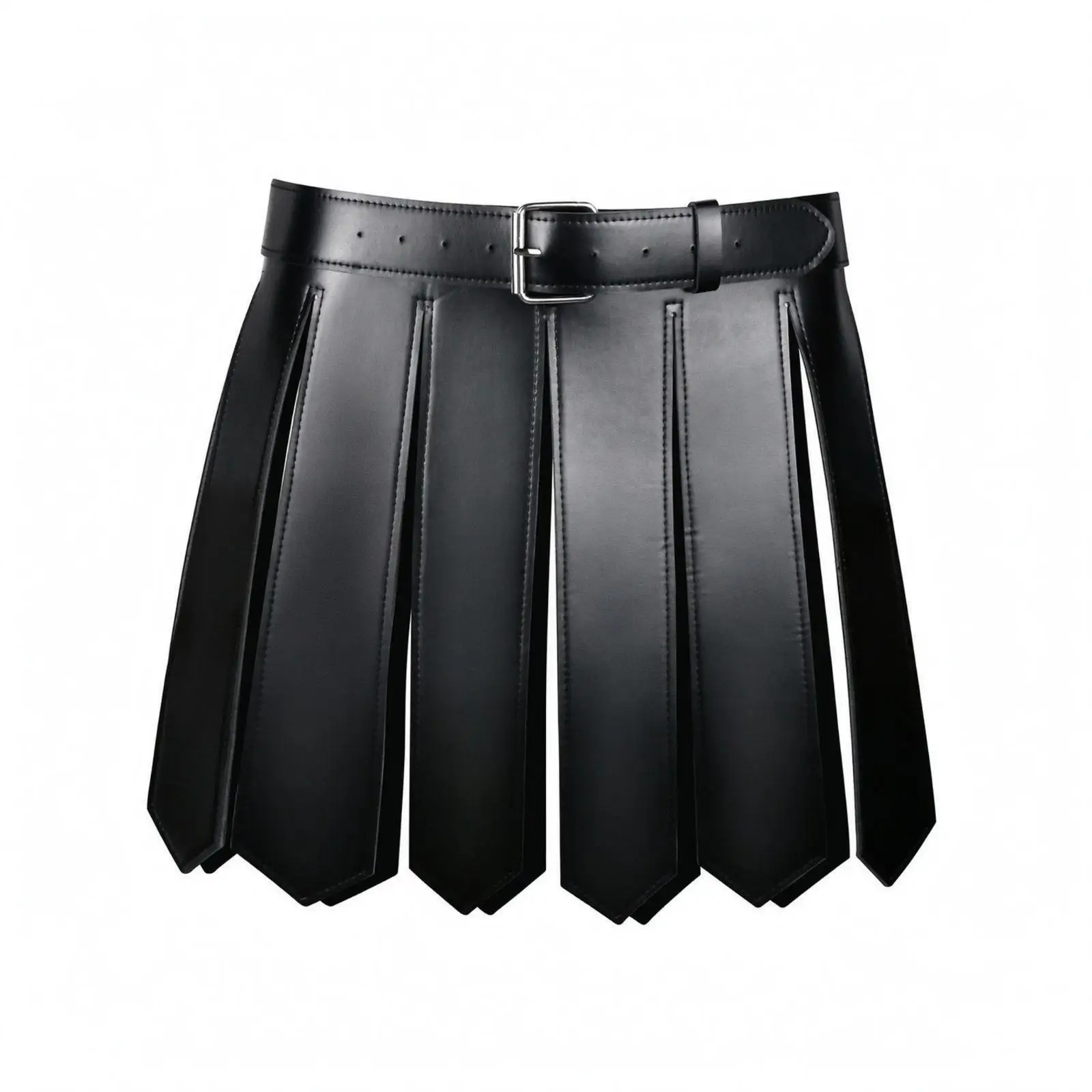 PU Leather Combatant Kilt Pointed Panels Faux Leather Battle Skirt Layered
