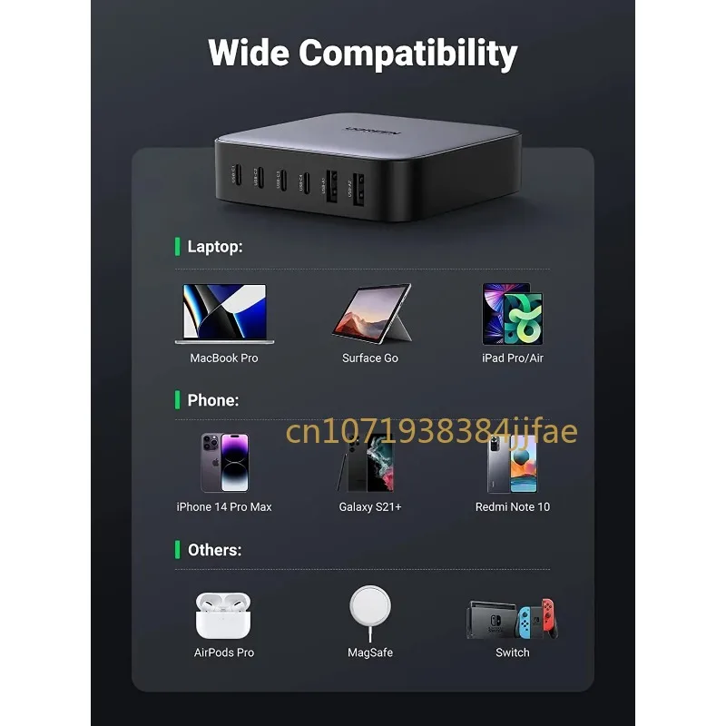 Ugreen Ładowarka sieciowa 100 W 200 W Ładowarka biurkowa USB C Nexode 6 portów GaN PD Szybka ładowarka z kablem ładującym 3FT USB C na C