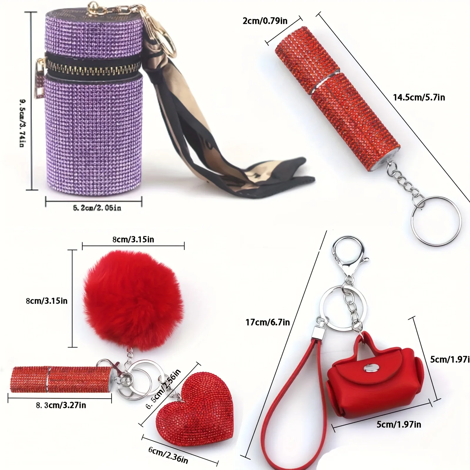 13pcs Set Women Outdoor Self-defense Flashlight  Alarm KeyChain Jewelry Accessories Bottle Convenient Hairball Pendant