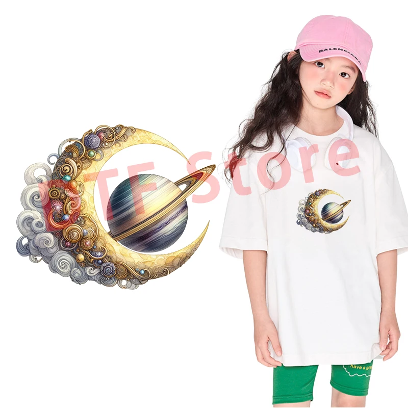 Mysterious Moon Iron On Patch dtf transfers ready to press Heat Transfer  Children\'s clothing Iron on transfer Clothes